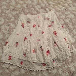 Zara White Mini Skirt with Pink Floral Embroidery
